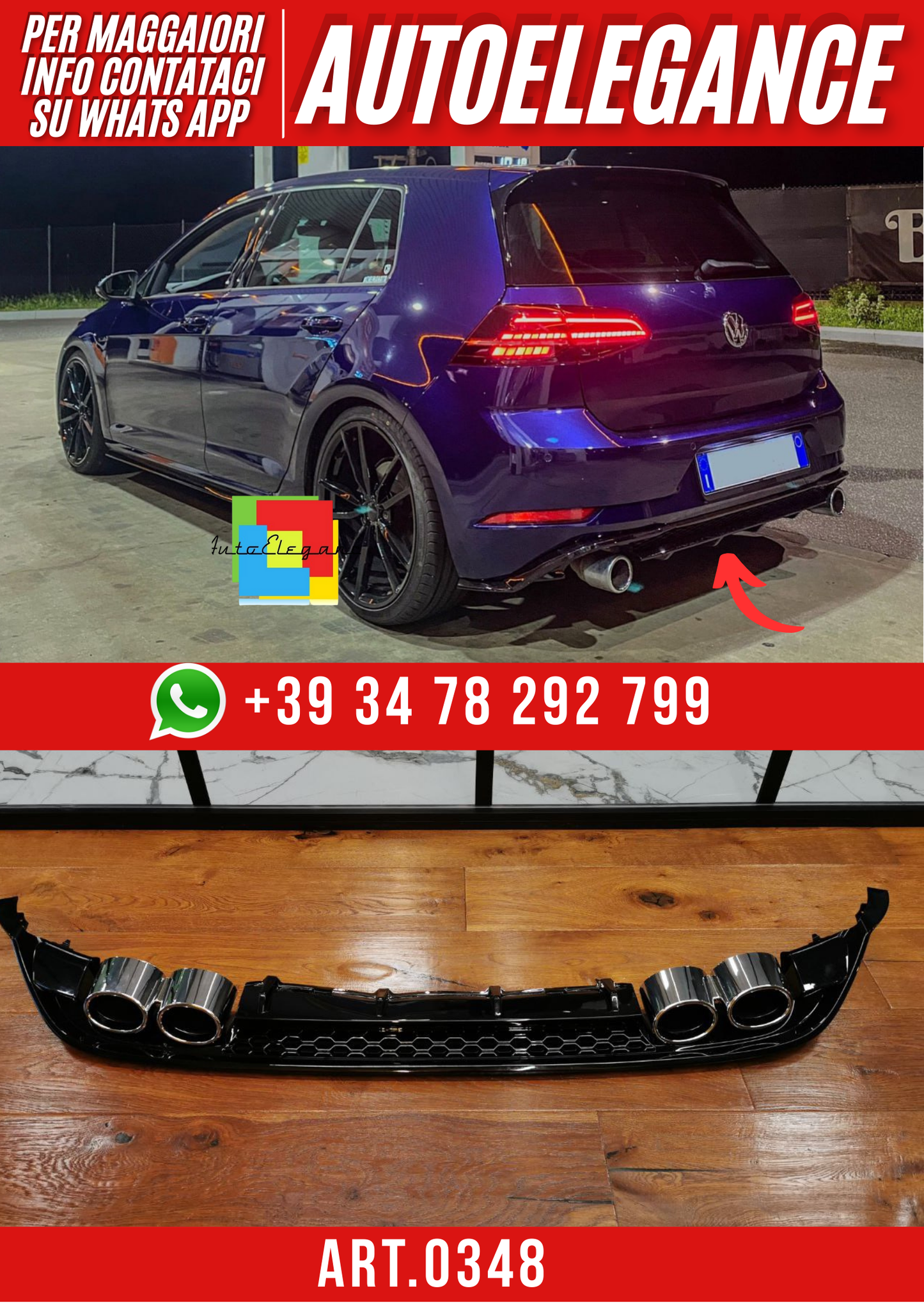 ART. 0348 DIFFUSORE GOLF 7.5 2+2 NERO LUCIDO