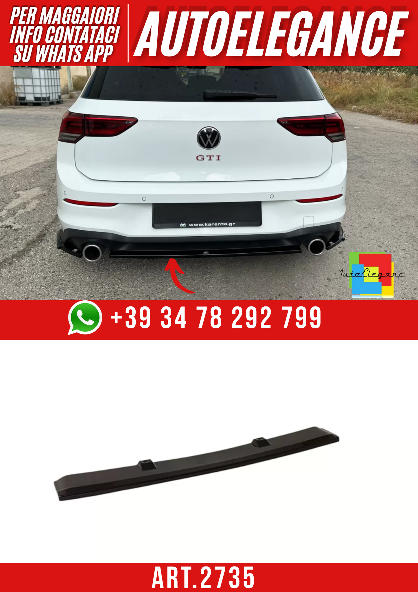 ART.2735  Splitter Centrale Posteriore Volkswagen Golf Mk8 GTI
