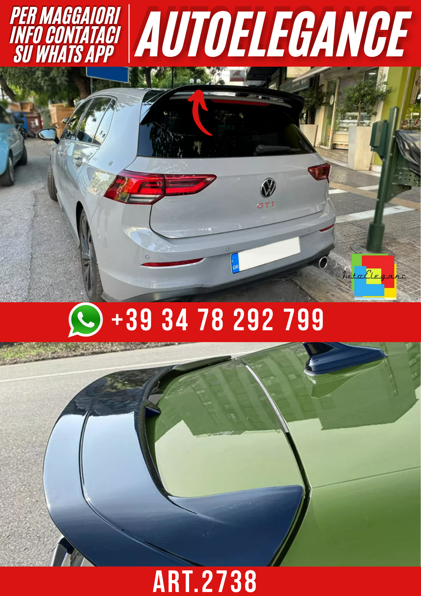 ART.2738  Spoiler Tetto Volkswagen Golf Mk8 GTI / GTE / GTD / R-Line /