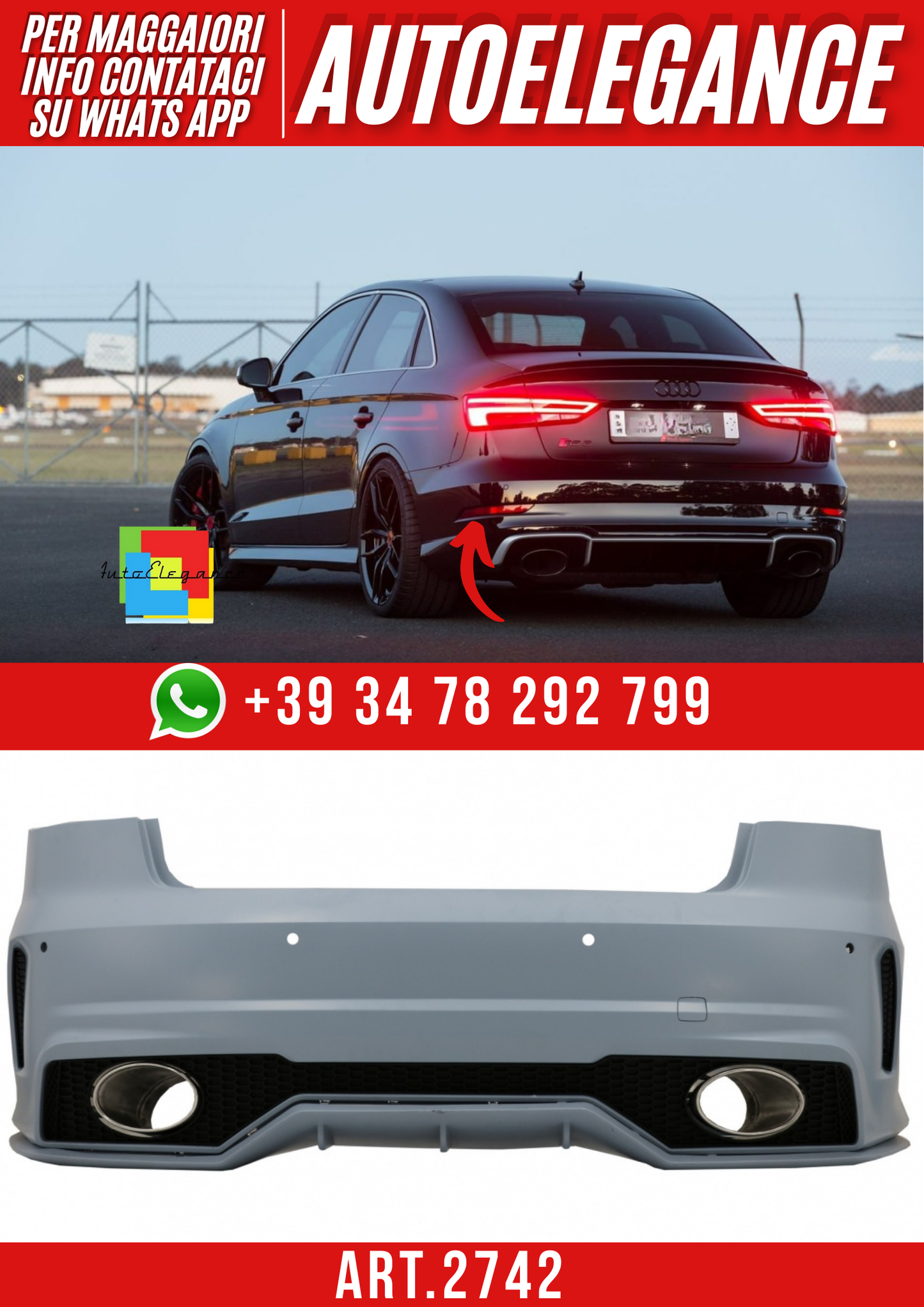 ART.2742    Paraurti posteriore adatto per Audi A3 8V 2012-2016 LOOK RS3