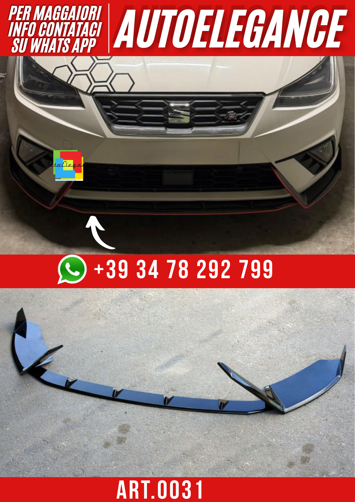 ART. 0031 SPLITTER SEAT IBIZA 6J FR 2017+ NERO LUCIDO (3 PEZZI)