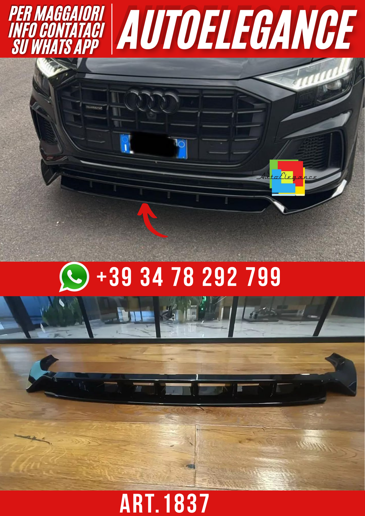 ART. 1837 SPLITTER  AUDI Q8 2018-2023 SLINE SQ8 NERO LUCIDO (4 PEZZI)