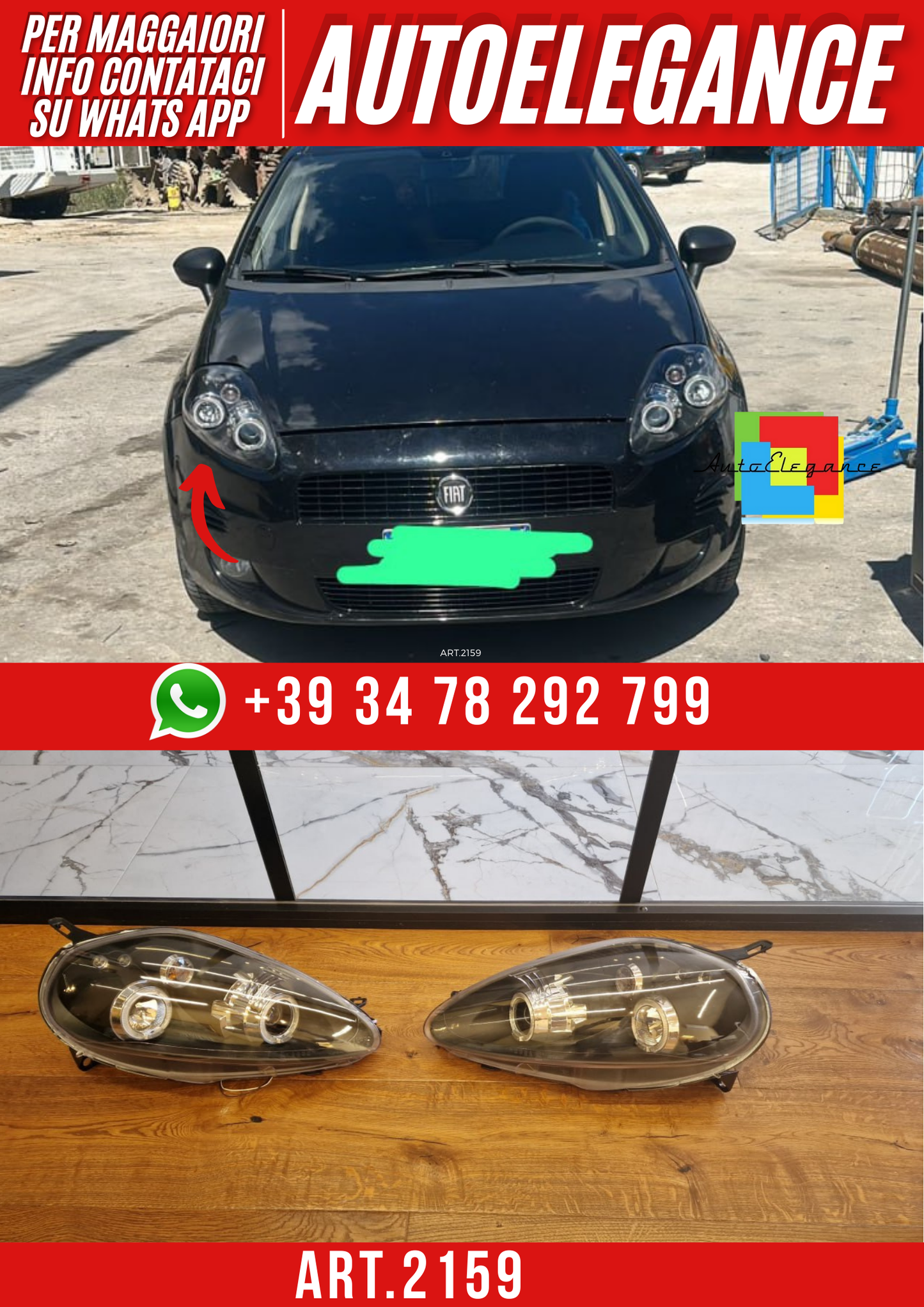 ART.2159 FARI ANTERIORI FIAT GRANDE PUNTO 2005-2008 NERI ANGEL EYES