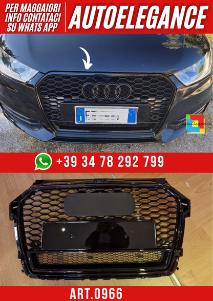 ART. 0966 GRIGLIA AUDI A1 8X LIFT 2016-2018 LOOK RS1 QUATTRO NERO LUCIDO