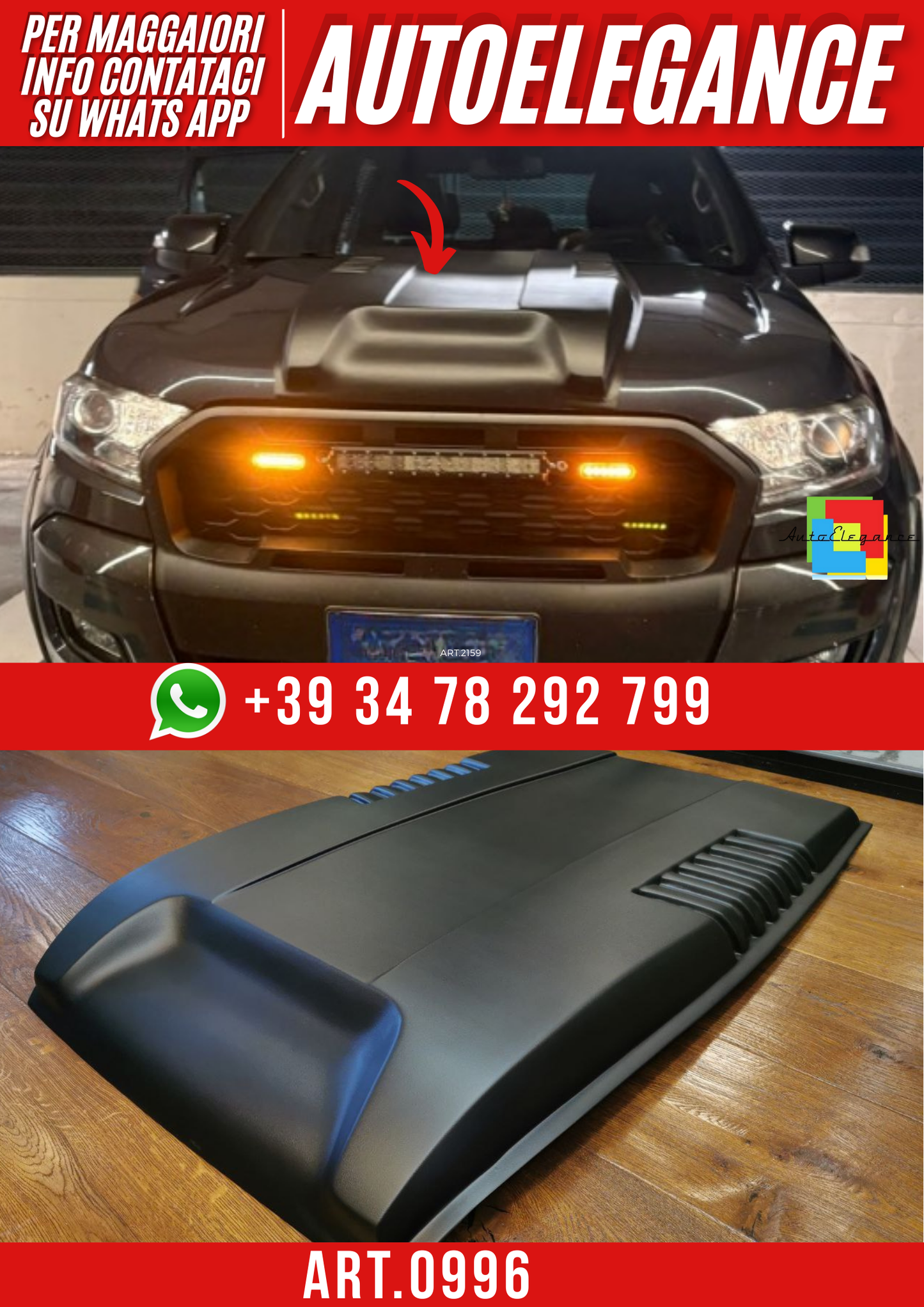 ART. 0996 PRESA ARIA COFANO FORD RANGER T6 T7 T8 2015-2022 LOOK WILDTRACK