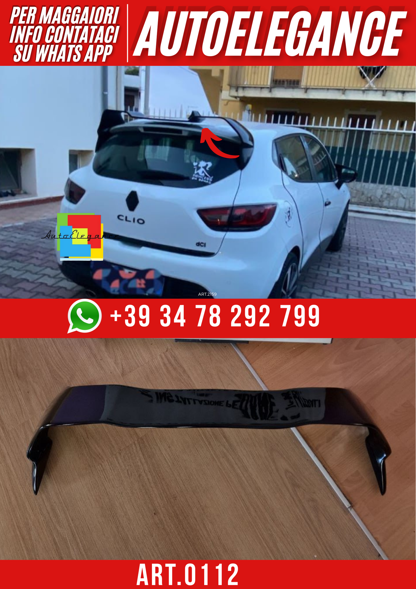 ART. 0112 SPOILER RENAULT CLIO 4 IV STANDARD LOOK R NERO LUCIDO