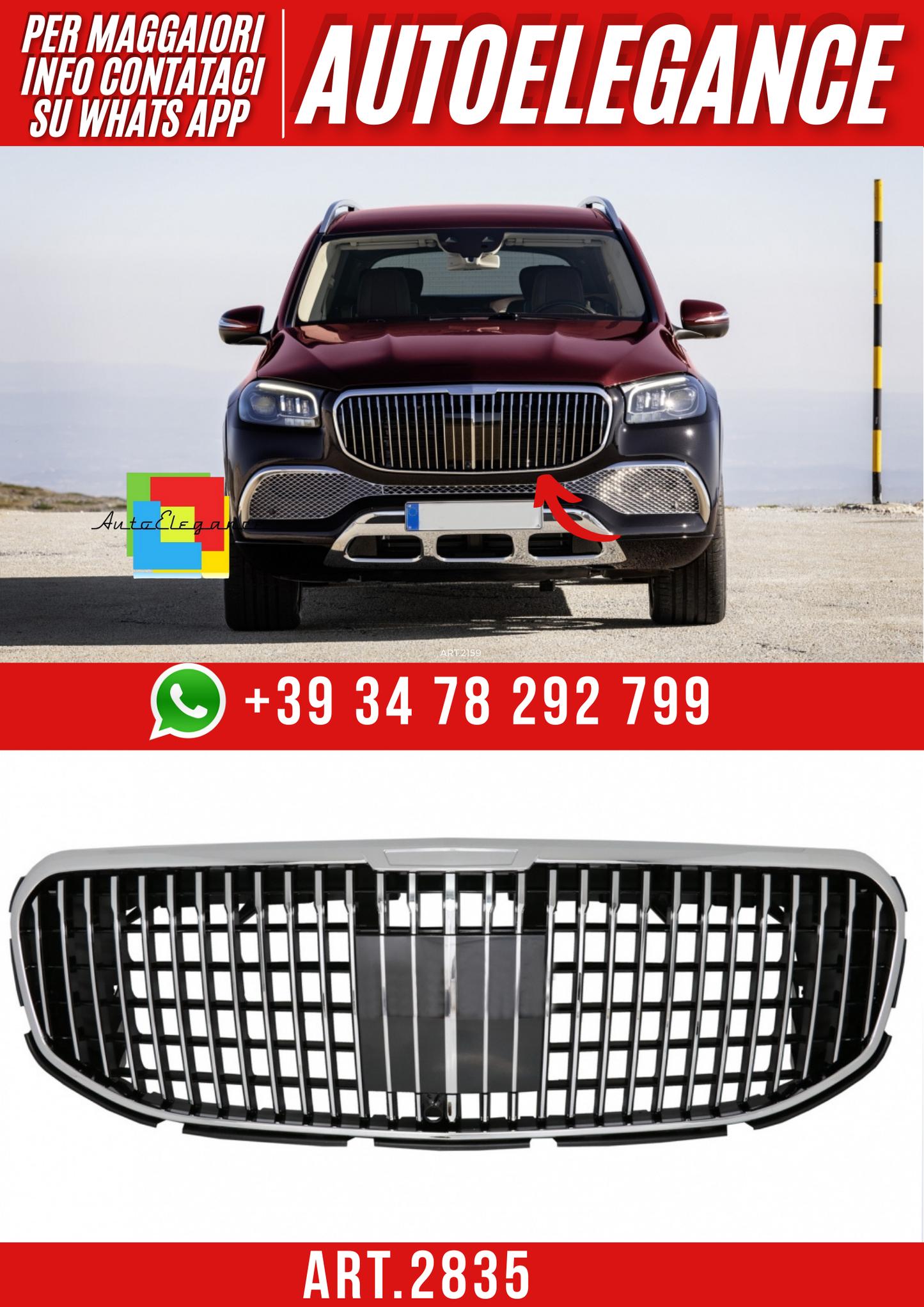 ART.2835 Griglia anteriore adatta per Mercedes GLS SUV X167 (2019-2023)