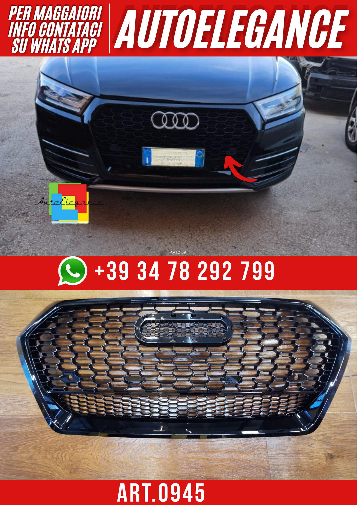 ART. 0945 GRIGLIA AUDI Q5 FY 2017-2020 LOOK RSQ5 QUATTRO NERO LUCIDO