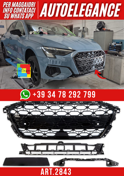 ART.2843 Griglia Anteriore RS3 Look per Audi A3 (8Y) Sportback Berlina 2020+