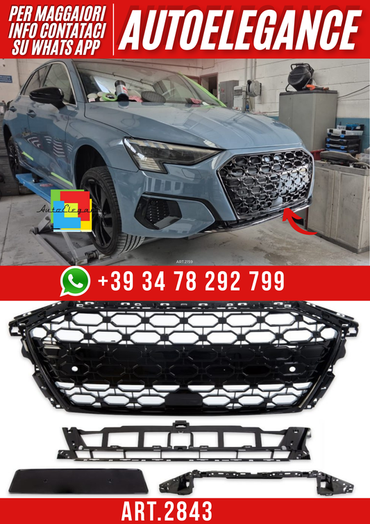 ART.2843 Griglia Anteriore RS3 Look per Audi A3 (8Y) Sportback Berlina 2020+
