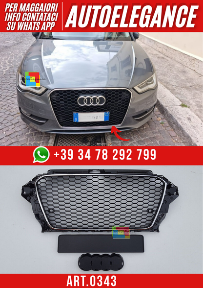 ART. 0343 GRIGLIA AUDI A3 8V 2012-2016 LOOK RS3 BORDO CROMATO