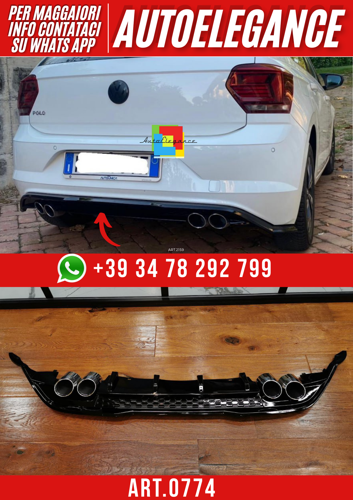 ART. 0774 DIFFUSORE VW POLO AW1 2017-2022 LOOK GTI NERO LUCIDO