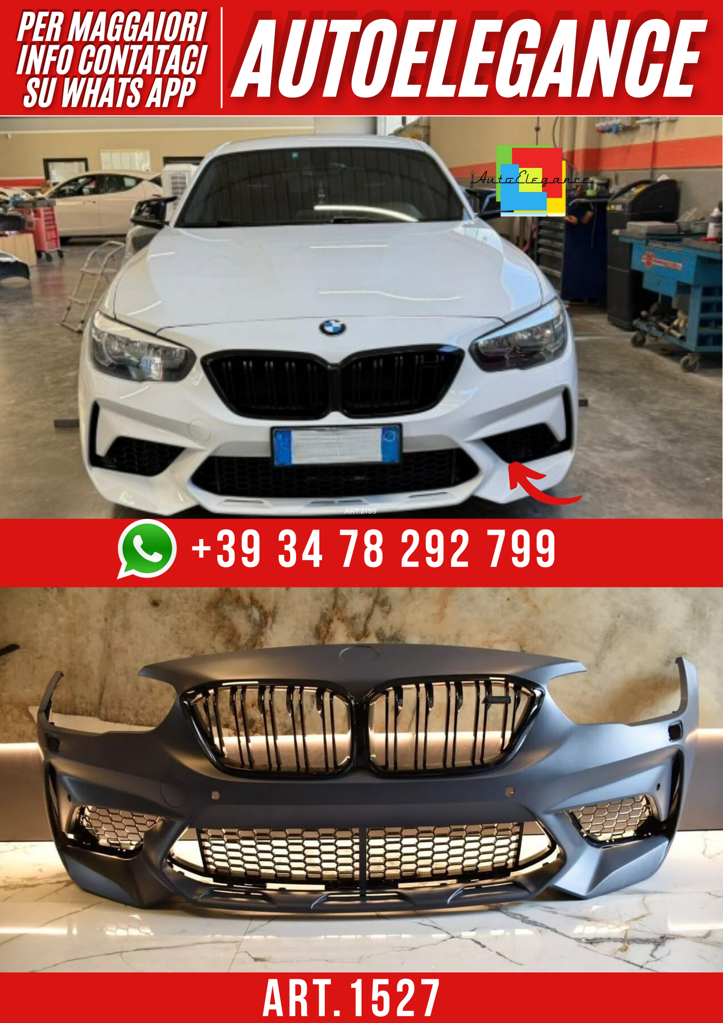 ART.1527 PARAURTI ANTERIORE BMW  SERIE 1 F20 F21 2015-2018 LCI LOOK M2
