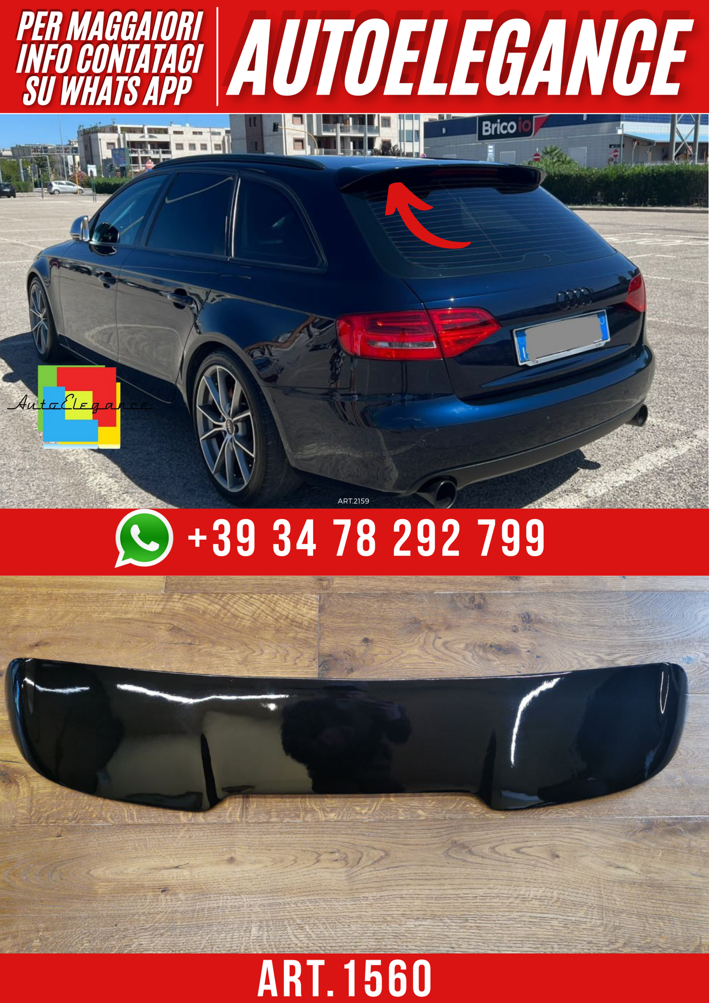 ART. 1560 SPOILER AUDI A4 B8 2007-2016 look RS4 NERO LUCIDO