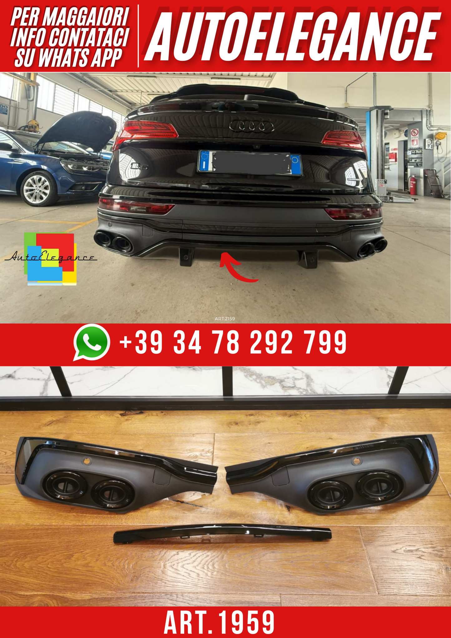 ART. 1959 DIFFUSORE Q5 SPORTBACK 2021-2022 LOOK SQ5 PROFILO NERO LUCIDO