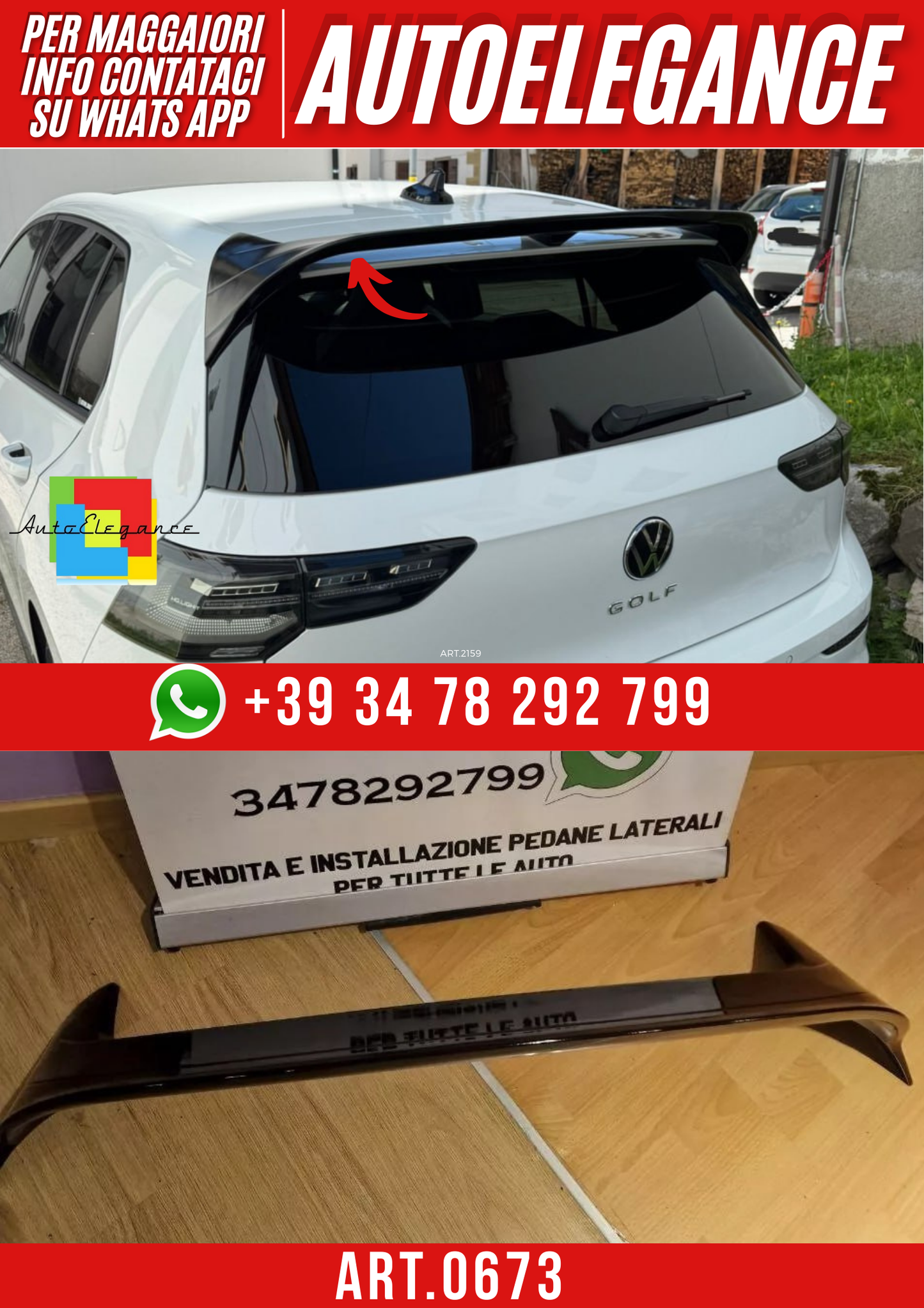 ART. 0673 SPOILER  VW GOLF 8 LOOK R NERO LUCIDO