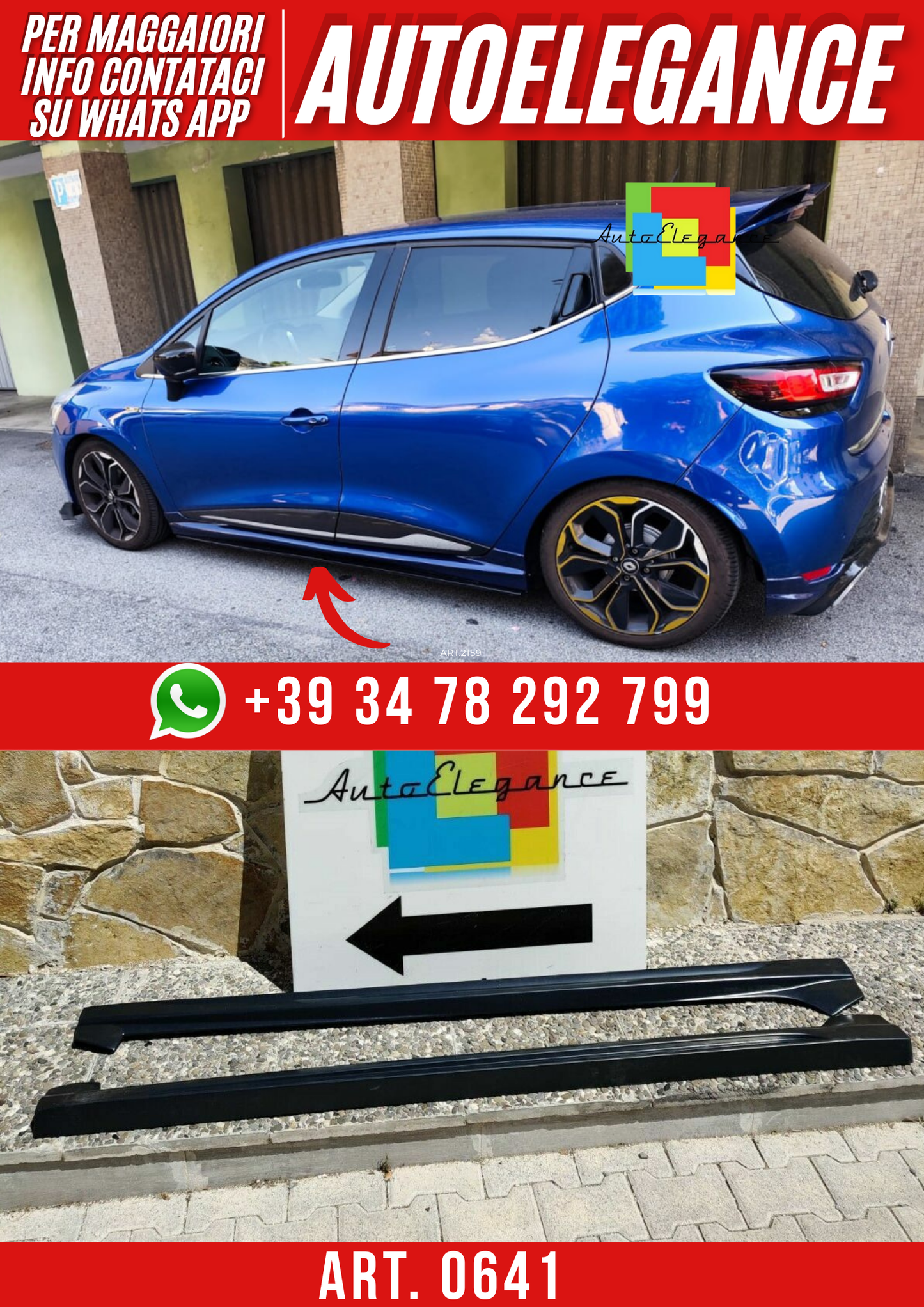 ART. 0641 MINIGONNE RENAULT CLIO 4 2012-2019 LOOK RS GREZZE (187CM)