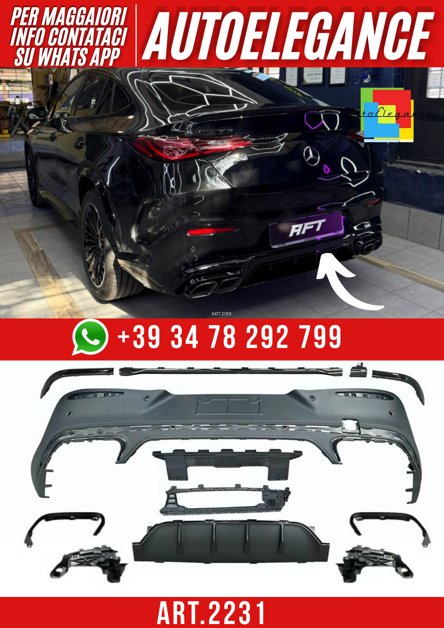 ART.2231 DIFFUSORE GLC C254 2023+ COUPE LOOK GLC63 PROFILO NERO + TERMINALI