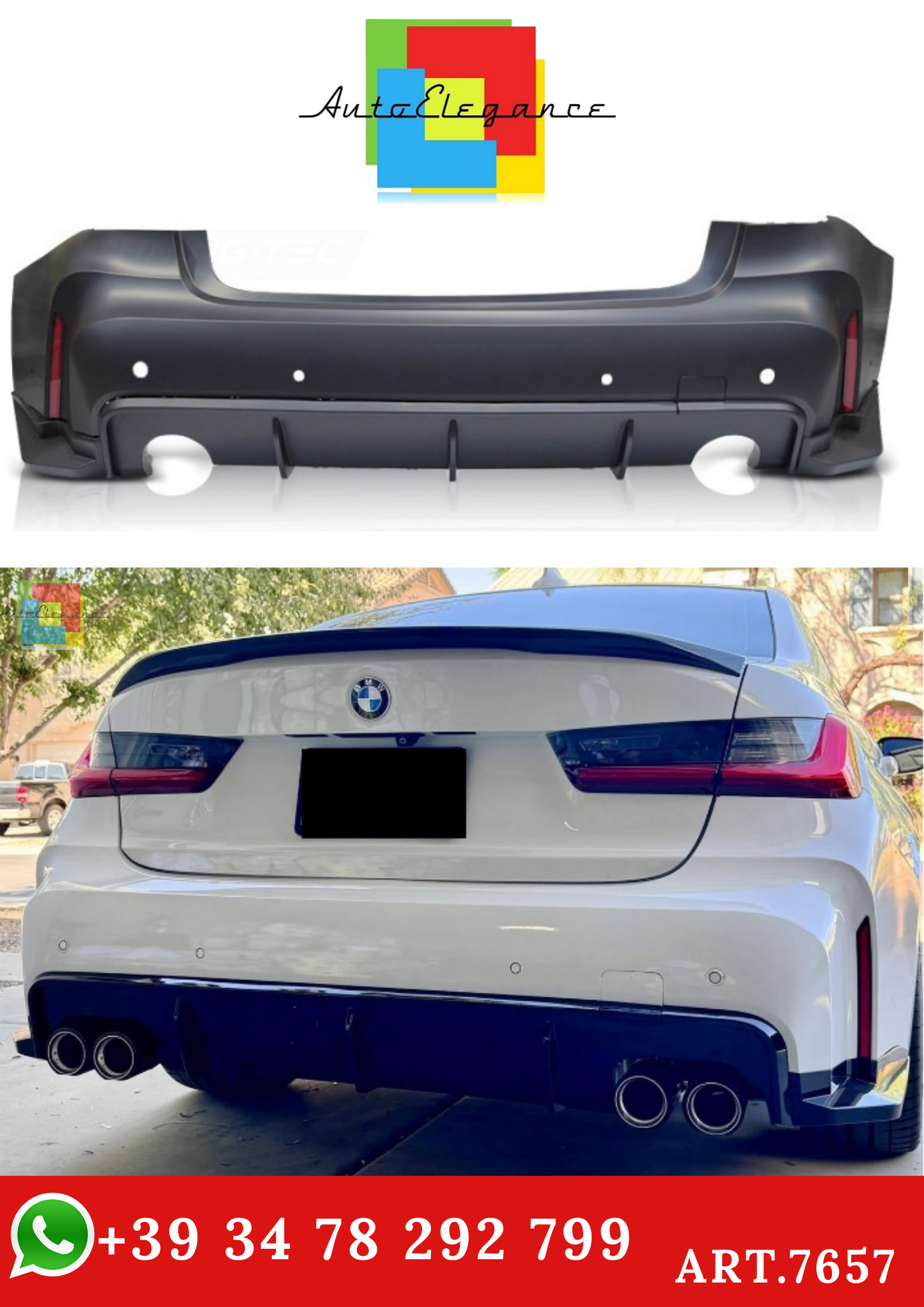 💫ART.7657 Paraurti Posteriore Stile M3 BMW SERIE 3 G20 2019-2022💫
