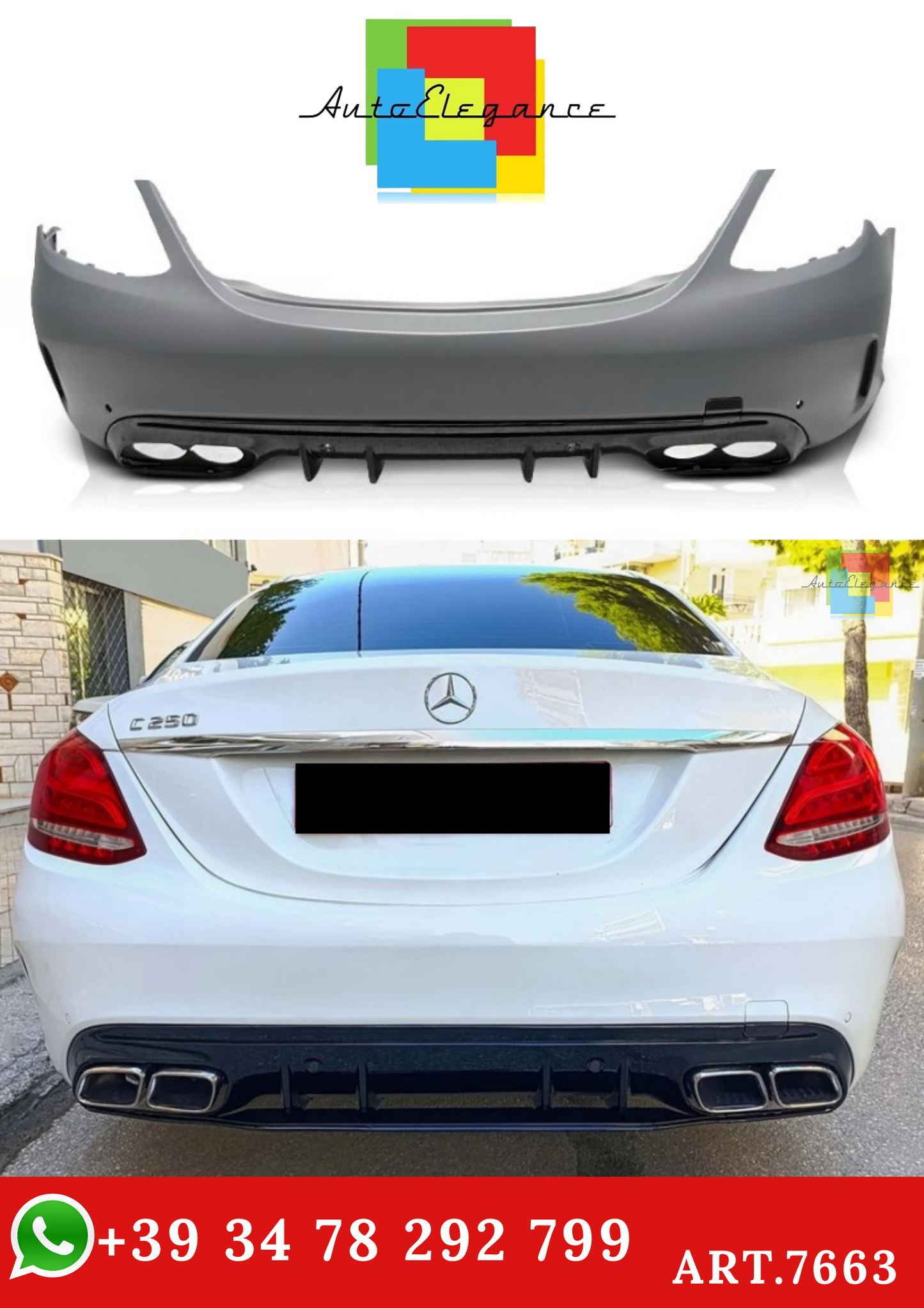💫ART.7663 Paraurti Posteriore Stile C63S AMG per MERCEDES W205 2018+💫