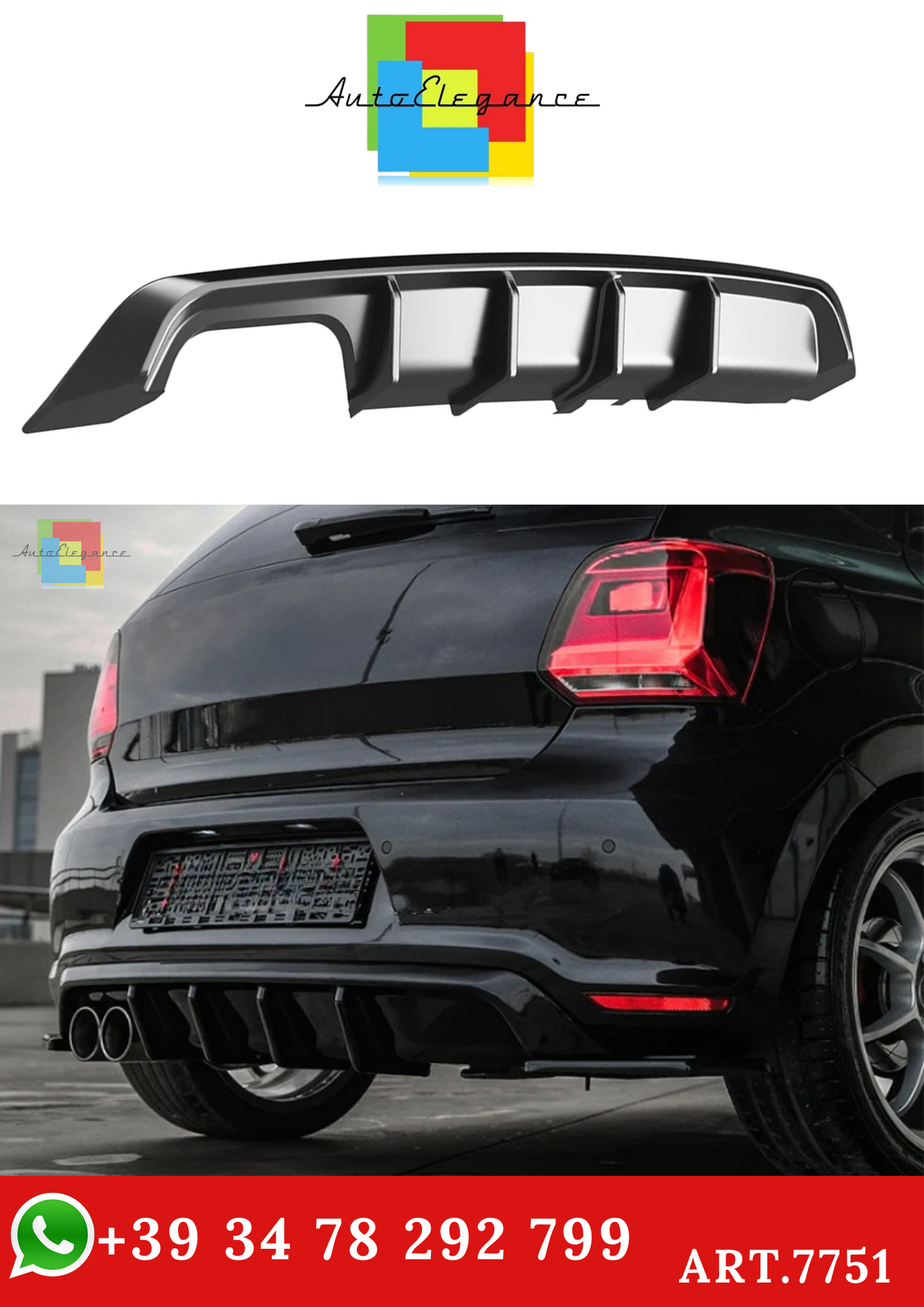 💫ART.7751 Diffusore Posteriore per VW Polo GTI Mk5 2009-2014💫