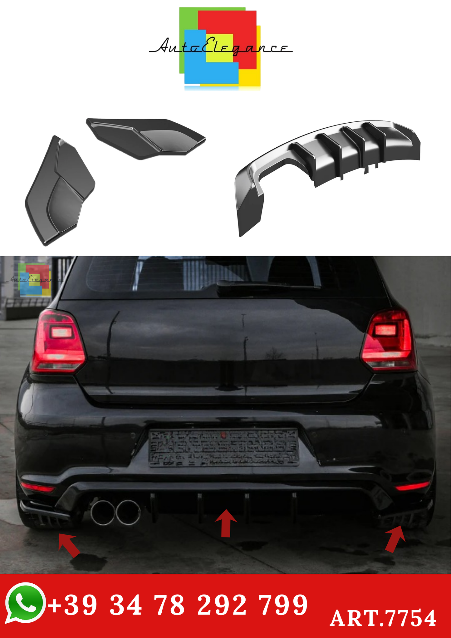 💫ART.7754 Diffusore + Flaps Posteriori per VW Polo GTI Mk5 2009-2014💫