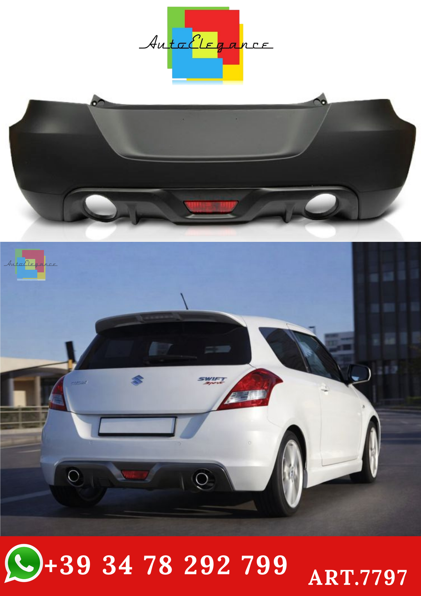 💫ART.7797 Paraurti Posteriore SPORTIVO per SUZUKI SWIFT V 2010-2017💫
