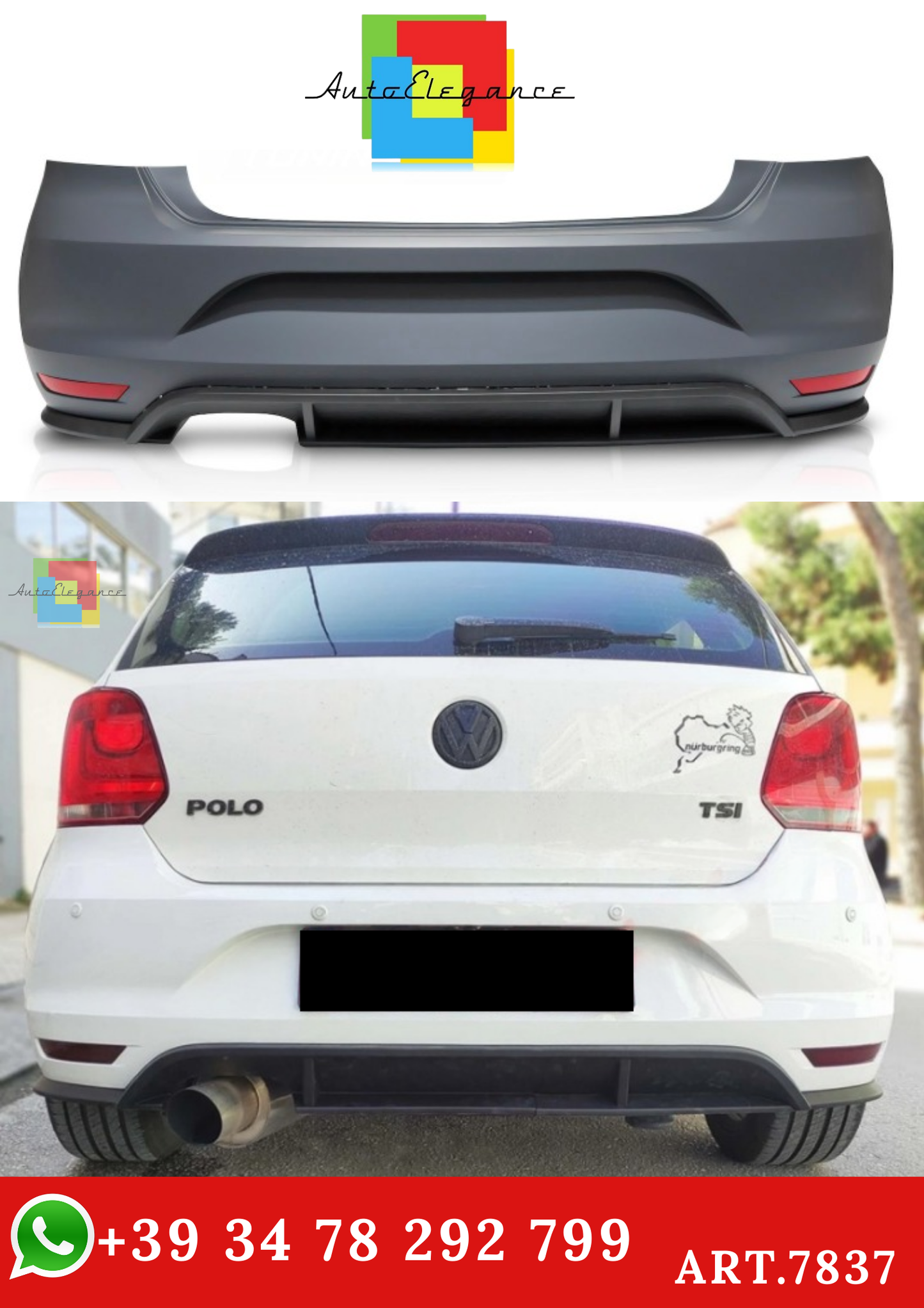 💫ART.7837 PARAURTI POSTERIORE GTI SPORT per VW POLO 6R 2009-2017💫