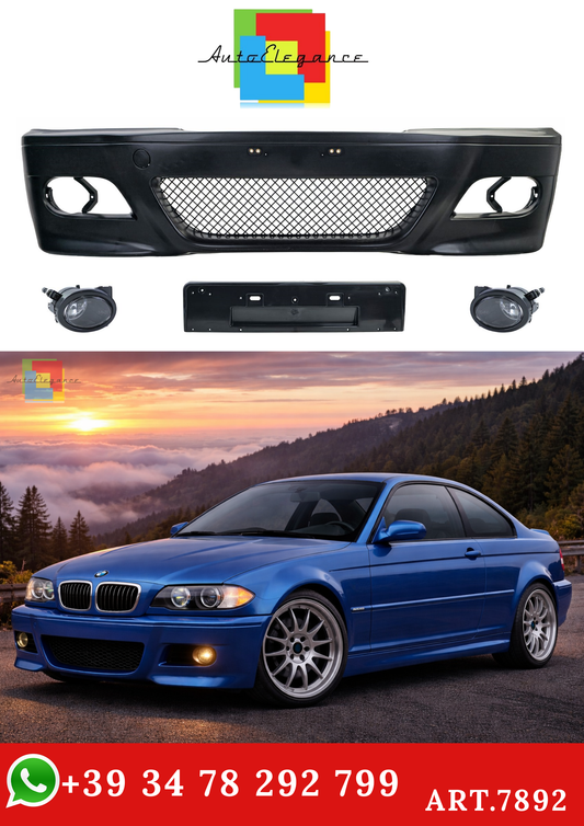 💫ART.7892 Paraurti Anteriore + Fari Antinebbia trasparenti per BMW E46 Coupe💫