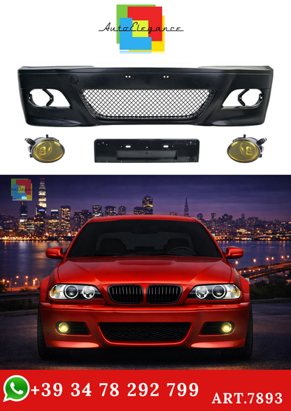 💫ART.7893 Paraurti Anteriore + ABE + Fari Antinebbia Gialli per BMW E46 Berlina💫