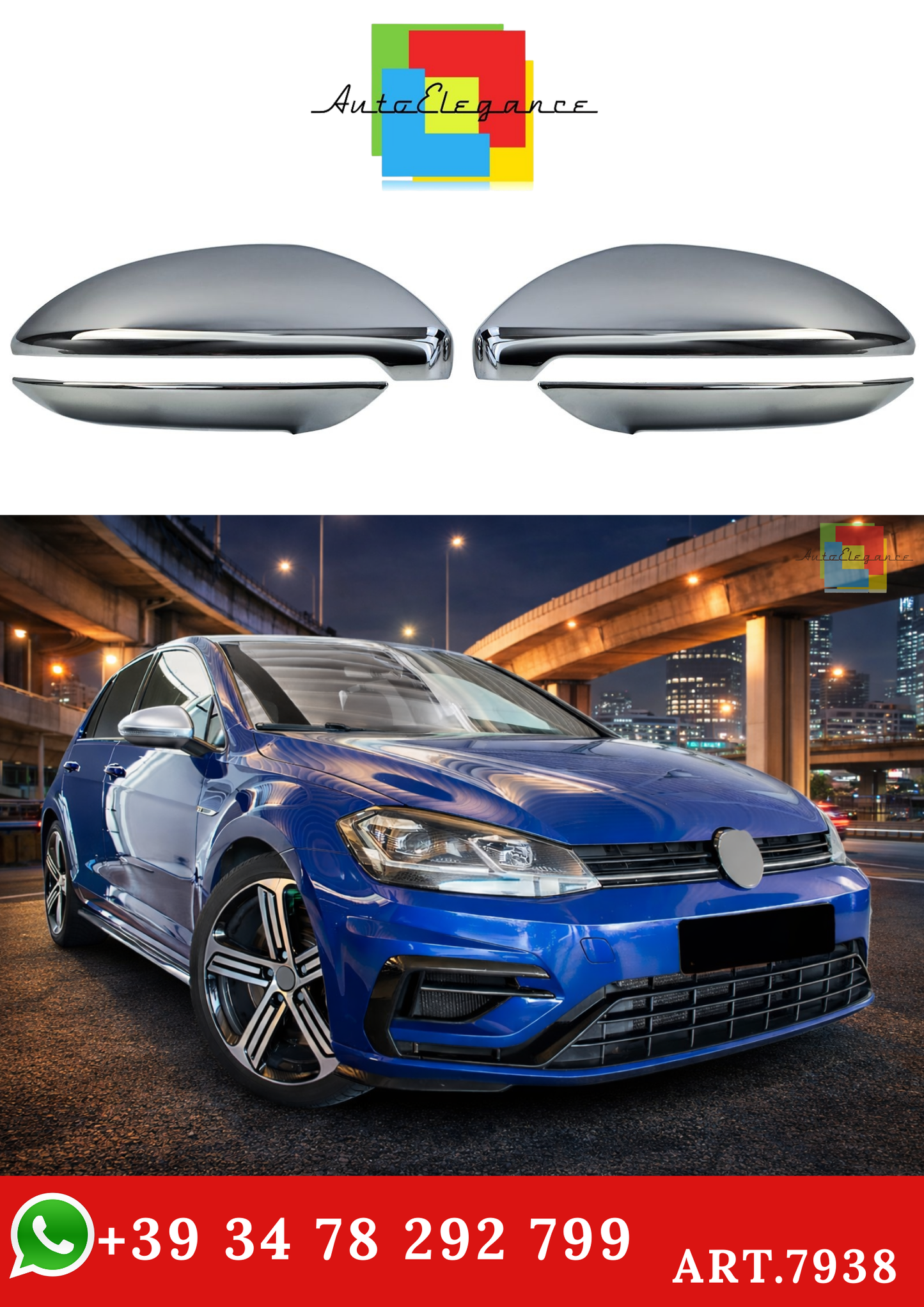 💫ART.7938 4 pezzi Copri Specchietti (Cromato) per VW Golf VII 12-21💫