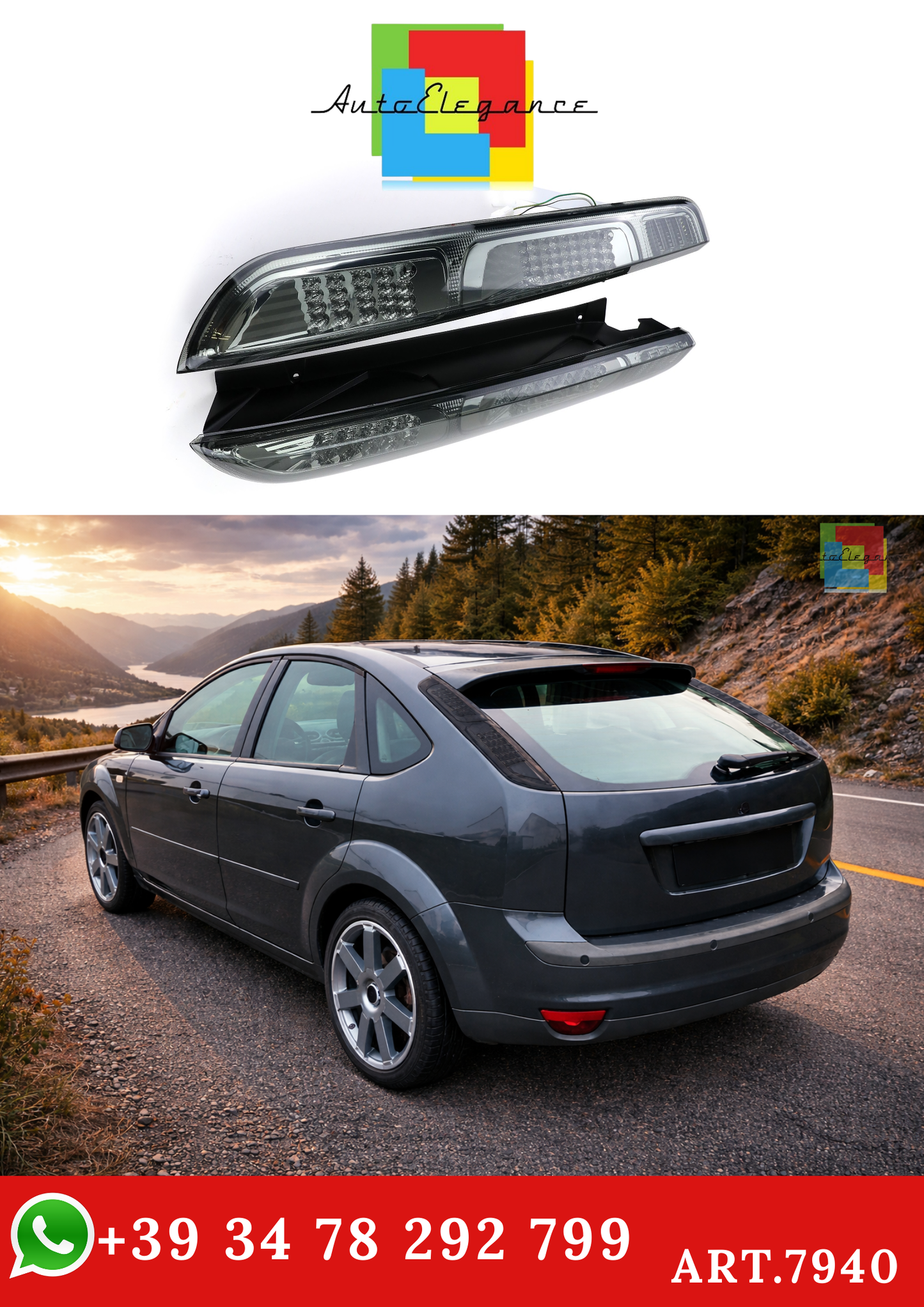 💫ART.7940 Fanali Posteriori LED Nero Fumé per Ford Focus II (2004-2007)💫