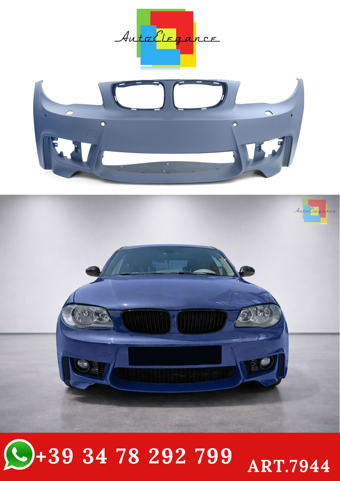 💫ART.7944 Paraurti Anteriore Sportivo + Griglia per BMW Serie 1 04-13💫