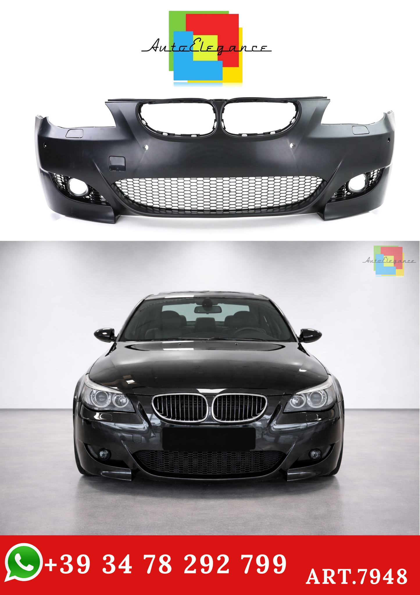 💫ART.7948 Paraurti Anteriore Sportiva con Fari Fendinebbia per BMW E60/61💫