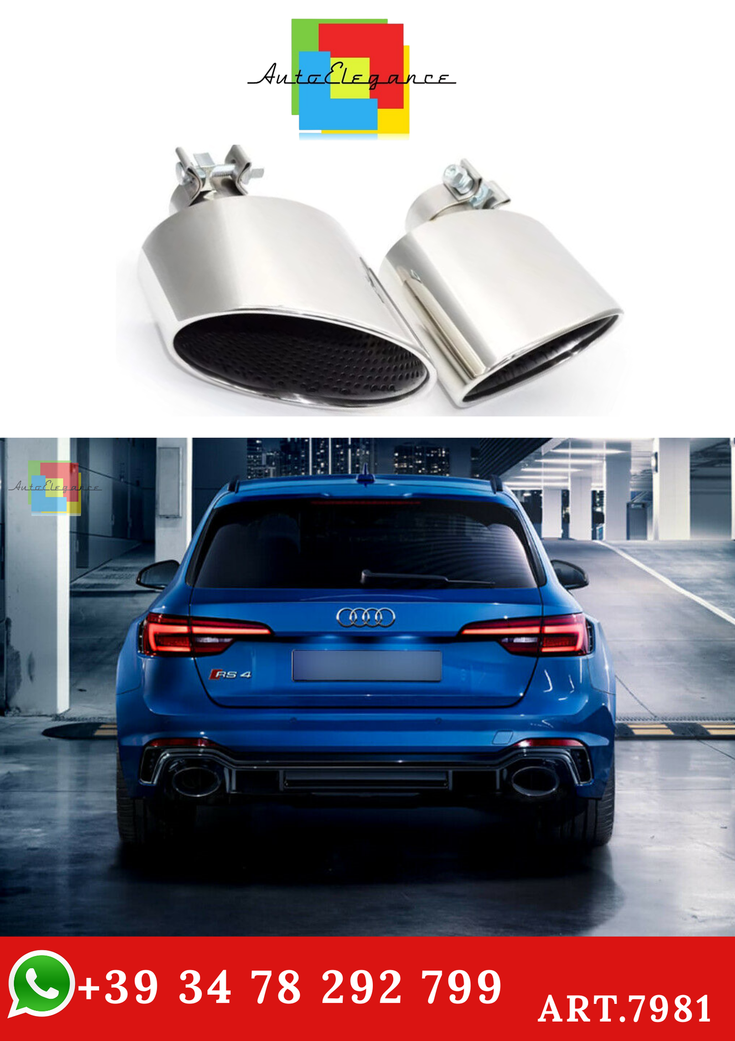 💫ART.7981 Terminali di Scarico Sportivi RS Look Cromati per Audi A3 A4 A5 12-20💫
