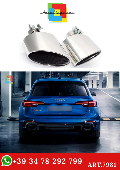 💫ART.7981 Terminali di Scarico Sportivi RS Look Cromati per Audi A3 A4 A5 12-20💫