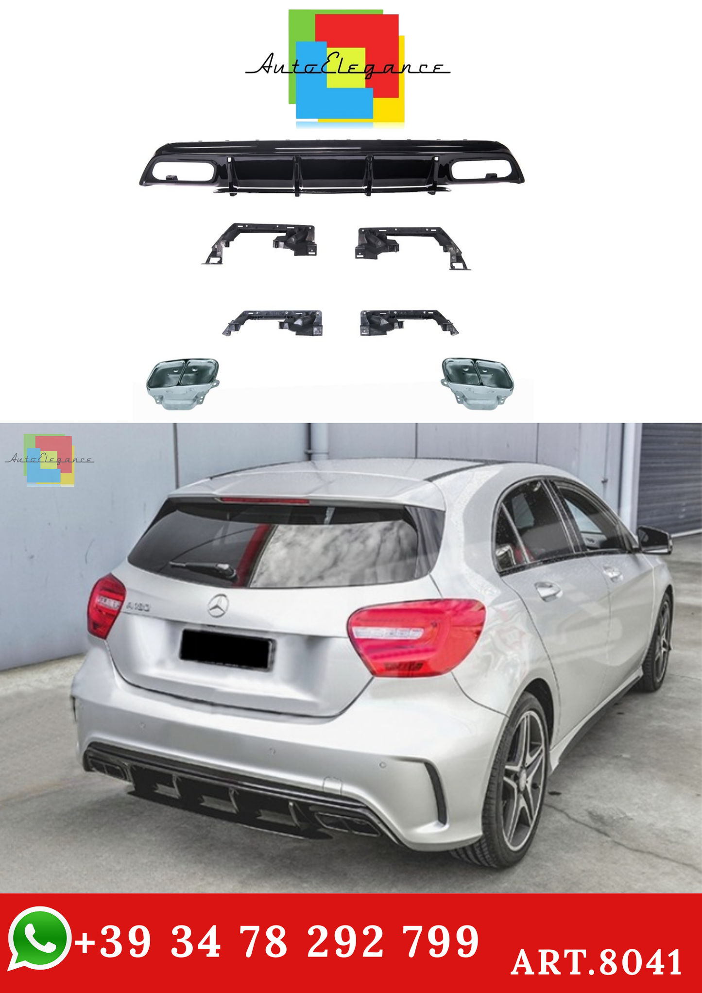 💫ART.8041 Diffusore + Terminali A45 AMG Look per Mercedes Classe A 12-18💫