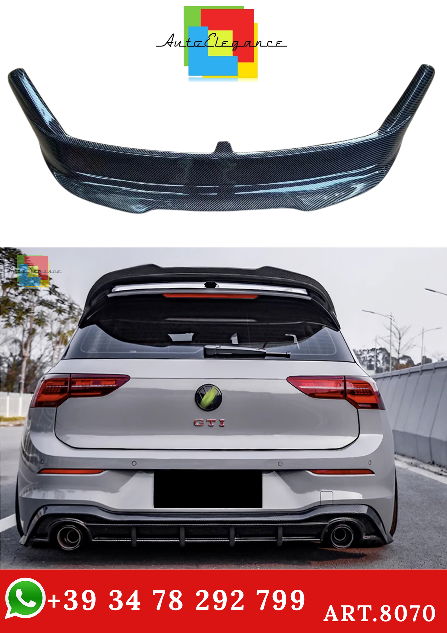 💫ART.8070 Spoiler Stile R (In Fibra di Carbonio) per VW GOLF 8 MK8 GTI 20-23 💫
