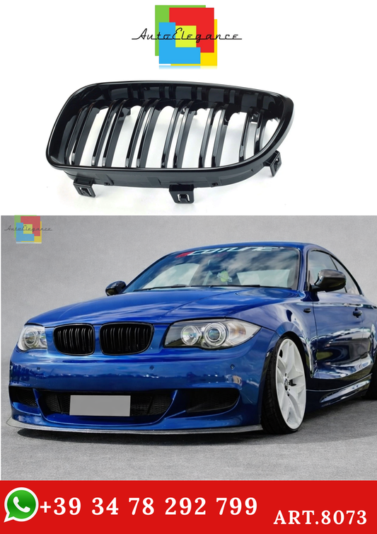 💫ART.8073 Griglia Anteriore Doppia Linea Per BMW Serie 1 08-13 Nero Lucido 💫