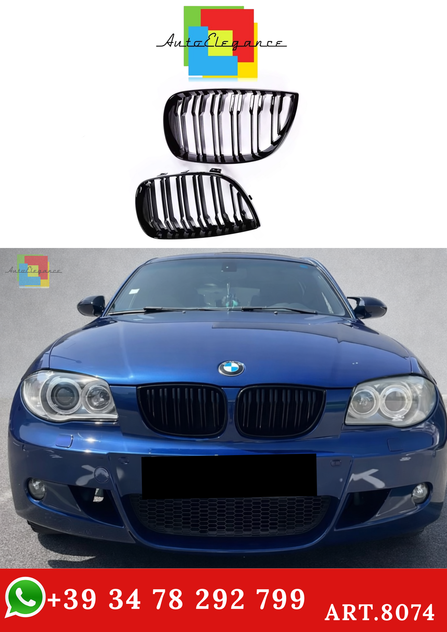 💫ART.8074 Griglia Doppio Stecca "Kindey M Style" per BMW Serie 1 2004-2011 💫