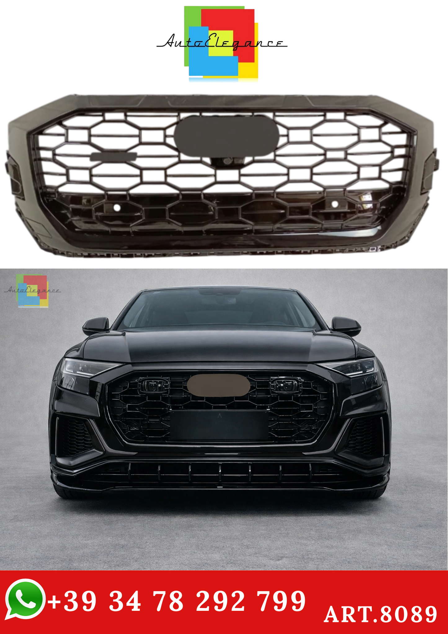 💫ART.8089 Griglia a nido d'ape per Audi Q8 SQ8 S-Line 2018-2021💫