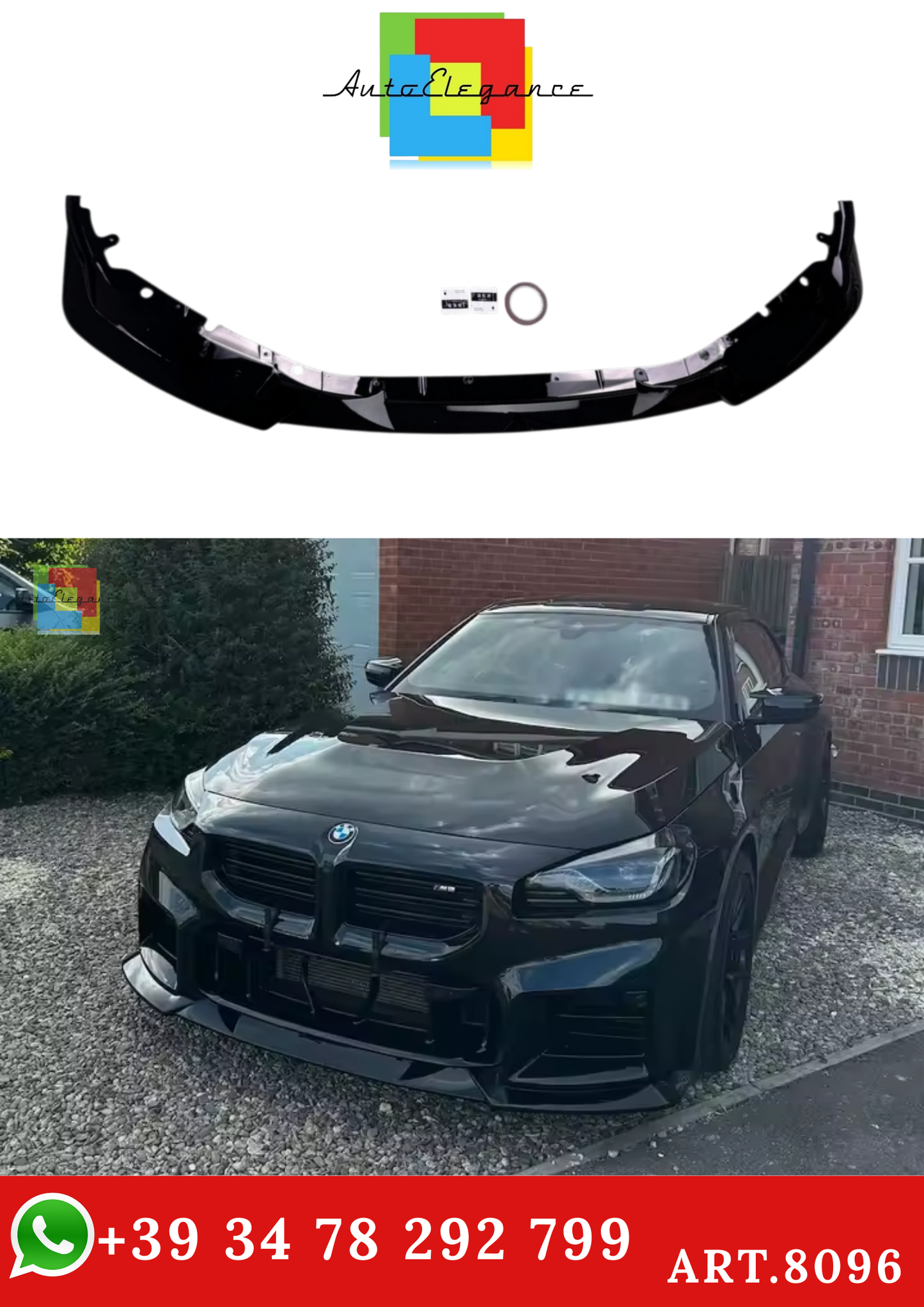 💫ART.8096 Splitter Anteriore per BMW Serie 2 M2 G87 23-25 Nero Lucido💫