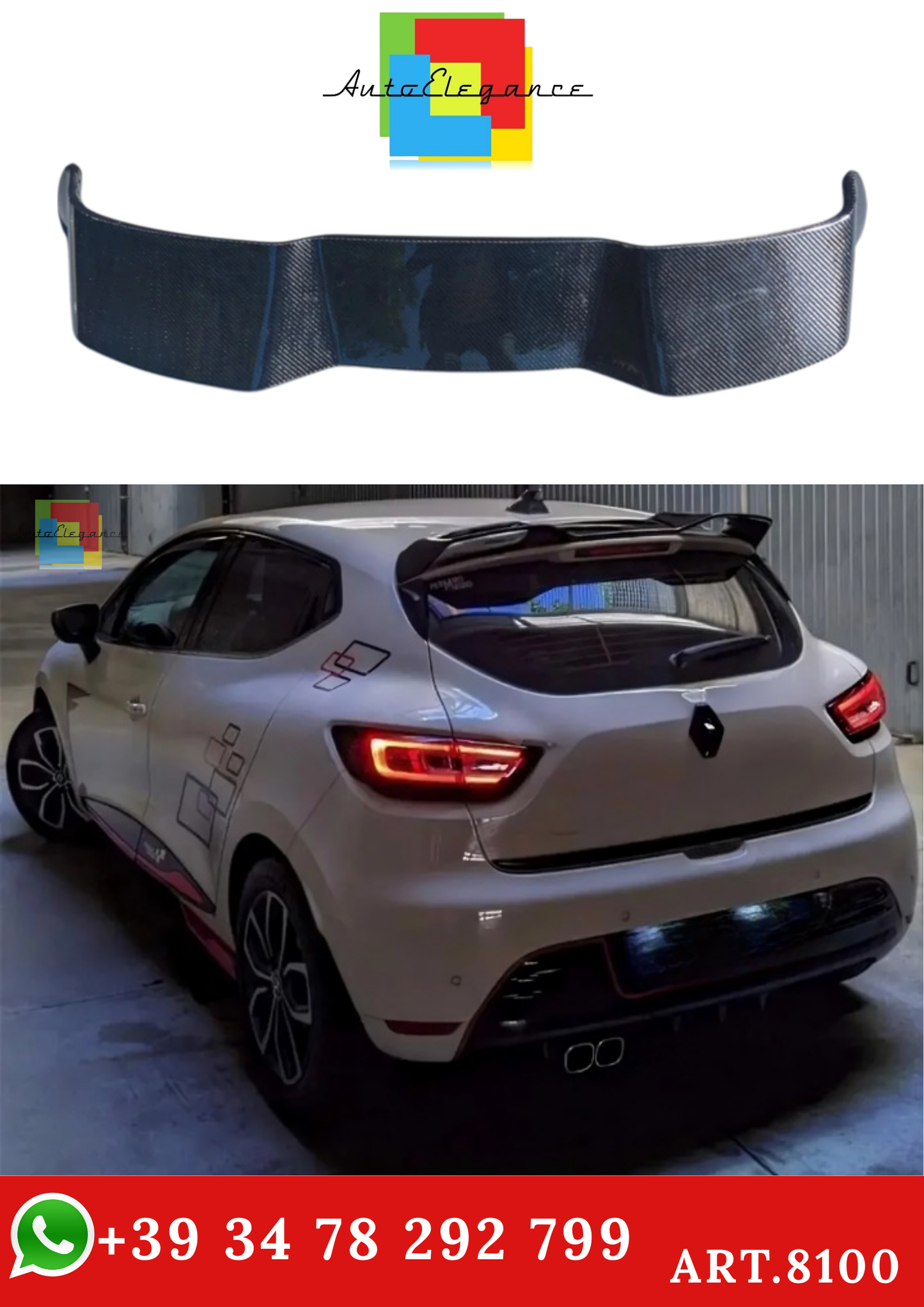 💫ART.8100 Spoiler In Fibra di Carbonio per Renault Clio HB 13-18 MK4 Stile V💫