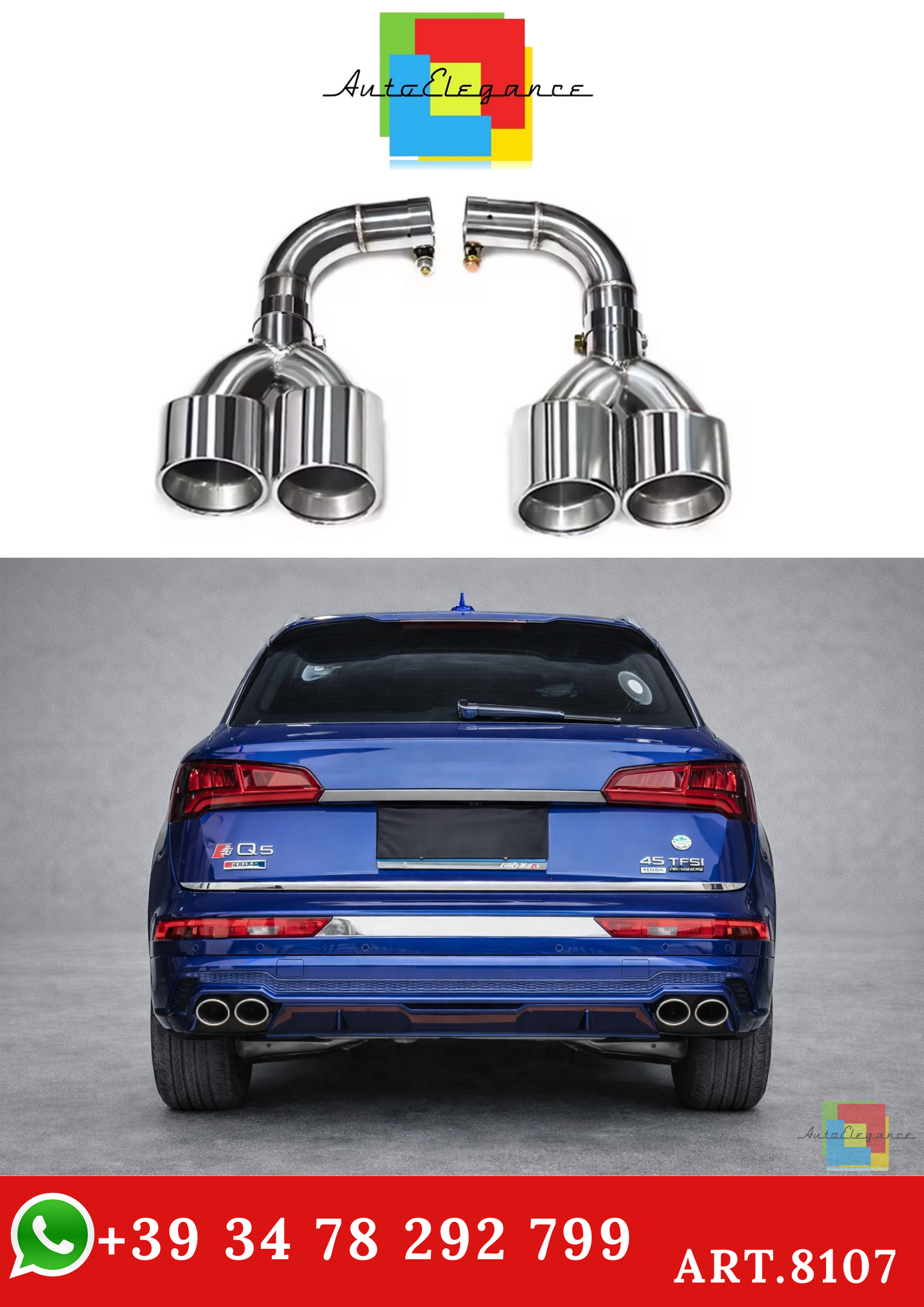 💫ART.8107 Terminali di Scarico per Audi Q5 2021-2023 Aggiornamento SQ5💫