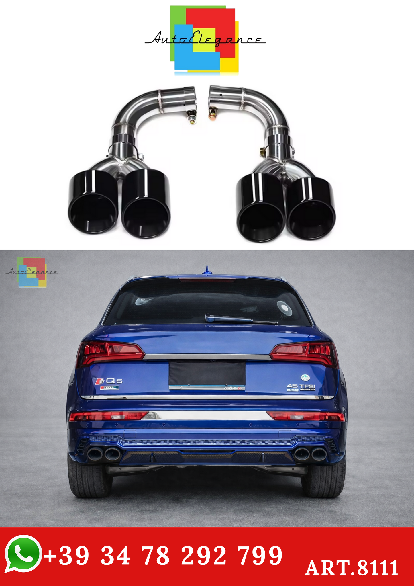 💫ART.8111 Terminali di Scarico Nero per Audi Q5 2021-2023 SQ5💫