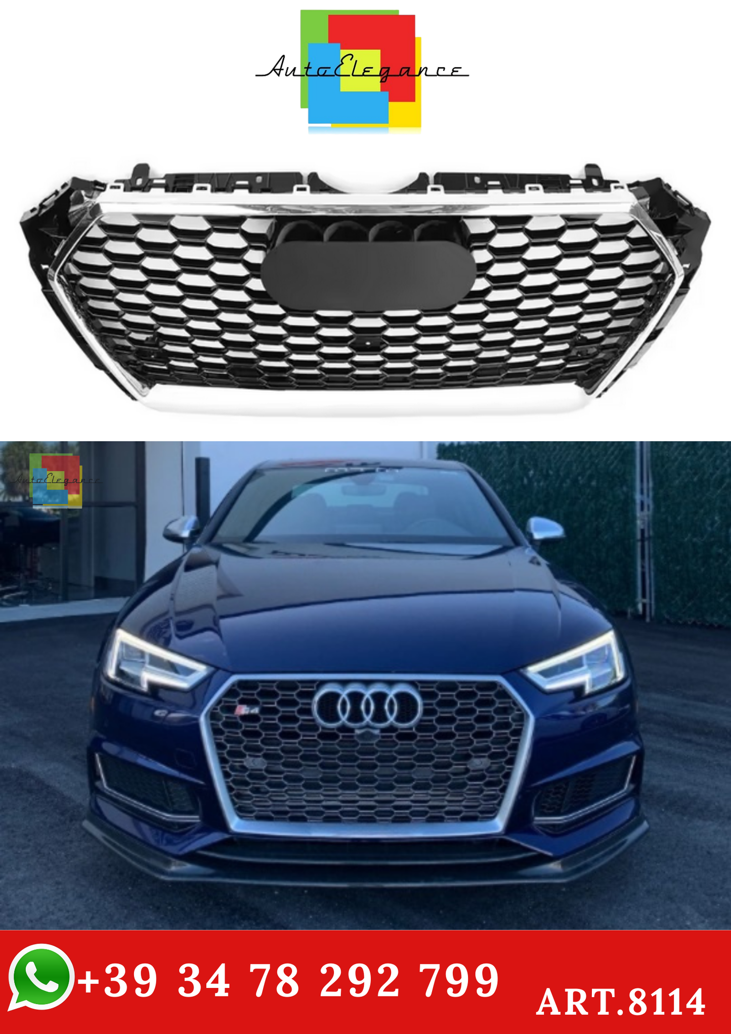 💫ART.8114 Griglia a nido d'ape Look RS4 per Audi A4 B9 2017-2019💫