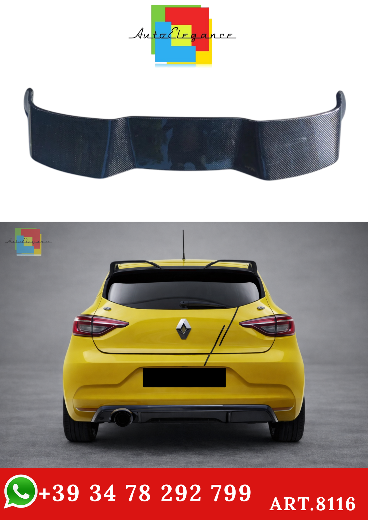 💫ART.8116 Spoiler Tetto Fibra di Carbonio per Renault CLIO 2019+ MK5 Stile RS💫