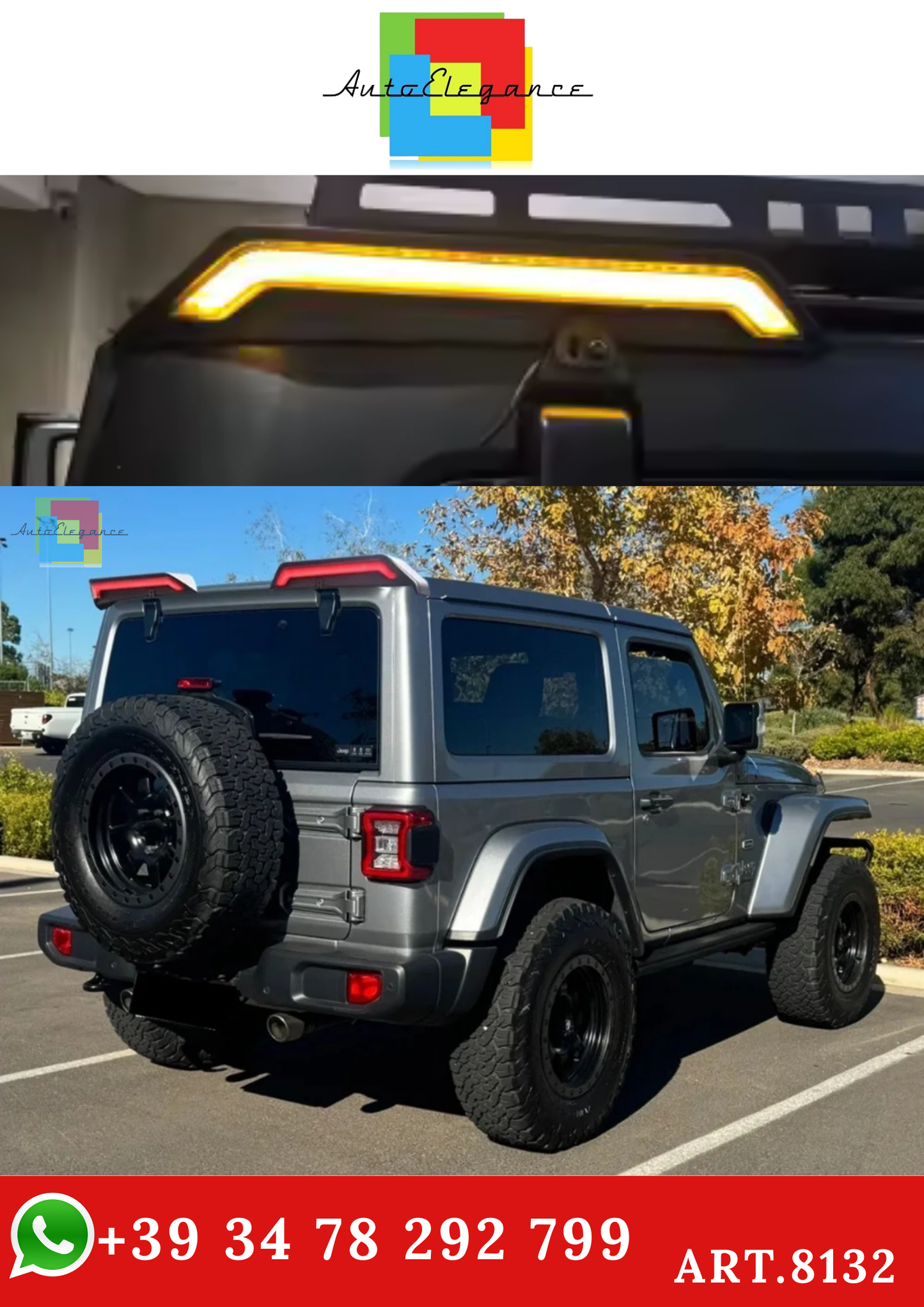 💫ART.8132 Spoiler con Luci LED per Jeep Wrangler JL JK 2007-2023 💫