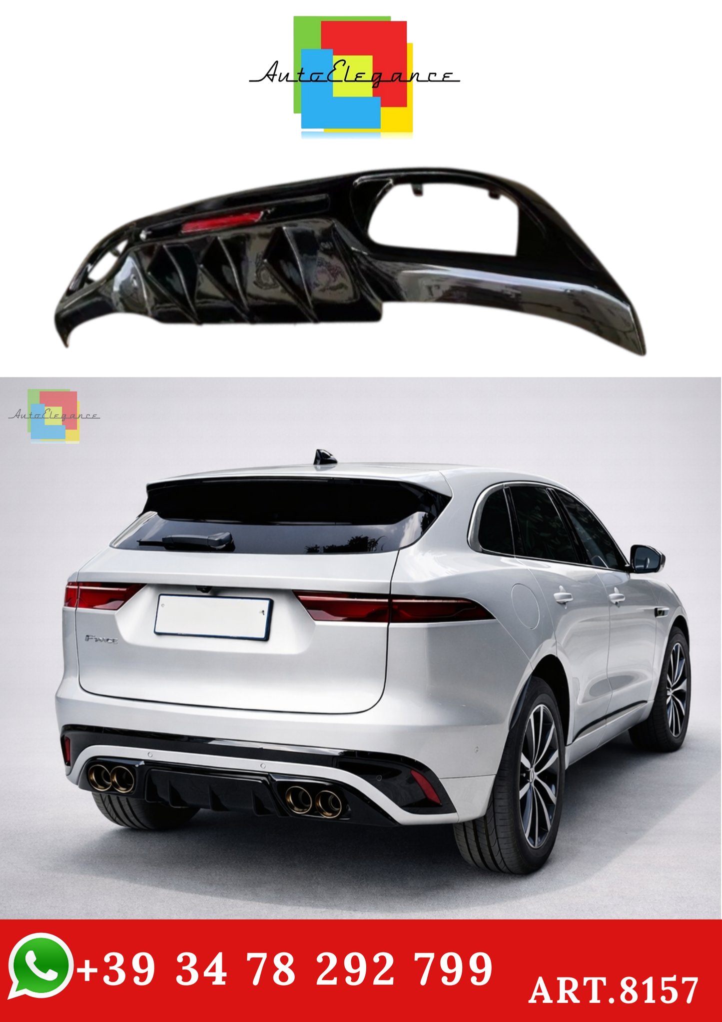 💫ART.8155 Diffusore + Terminali di Scarico (Nero Lucido) per Jaguar F-PACE 21-25💫