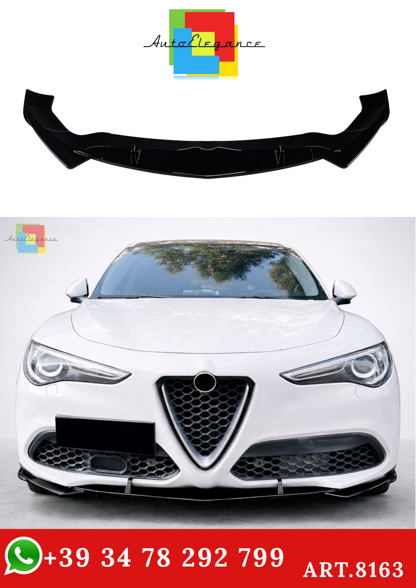 💫ART.8163 Splitter Anteriore per Alfa Romeo Stelvio 2017-2025 Nero Lucido💫